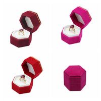 Wholesale Hexagonal Velvet Jewelry Boxes Valentine Day Ring Box Plastic Ring Storage Box Jewelry Display Holder For Ring Earrings Xmas Gift RRB3712