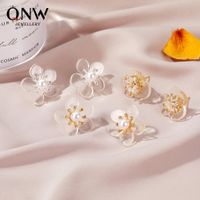 Wholesale 925 Silver Korean Transparent Floral Stud Earrings Circle Rhinestone Resin White Earring For Women Flower Ear Jewelry