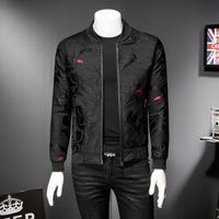 Wholesale Puff Jacquard Black Bomber Jacket Men Spring Autumn Men Casual Jacket Coat Flower Slim Fit Pattern Bomber Jacket Men xl