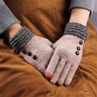 Wholesale Five Fingers Gloves Female Autumn And Winter Korean Knit Wool Touch Screen Mobile Phone Game Five finger Thickening Velvet Warm