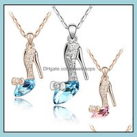 Wholesale Pendant Necklaces Pendants Jewelry Crystal Shoes Necklace Sier Gold Chains Ladies Rhinestones High Heeled Shoe Charms For Women Drop Deliv