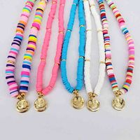 Wholesale NZ1181 Fashion Rainbow Polymer Clay Beaded Gold Plated Happy Smiley Face Choker Necklace