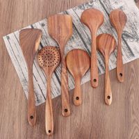 Wholesale Natural Wood Spoon Ladle Rice Long Handle Spoon Soup Cooking Spoon Teak Wood Colander Skimmer Scoop Wooden Kitchen Utensils H bbyqHh