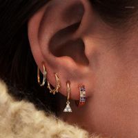 Wholesale Stud Rainbow Cubic Zircon Crystal Round Huggie Earrings For Women Gold Color CZ Triangle Pendant Studs Jewelry1