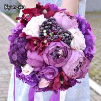 Wholesale Decorative Flowers Wreaths Kyunovia Colorful Wedding Bouquet Assorted Roses Camellias Accessories Bridal FE14