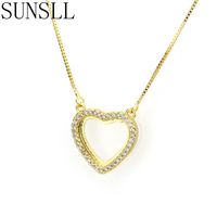 Wholesale Pendant Necklaces SUNSLL Design Necklace Hollow Heart shaped Gold Copper White Cubic Zirconia Bridal Wedding Jewelry