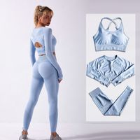 Wholesale 2 Seamless Yoga Sets Women Gym Clothes Workout Sportswear Long Sleeve Top Bra High Waist Leggings Set Running Sport Suits Y1123