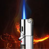Wholesale Jet Lighter Fuel Visible Windproof Lighter Security Lock Straight Flame Refillable Gas Window For Cigar BBQ Kitchen Cooking
