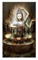 Wholesale A68 Chinese Dunhuang Kwan yin goddess High Quality Handcrafts HD Print portrait Art Oil painting On canvas Multi sizes Frame Options DH065