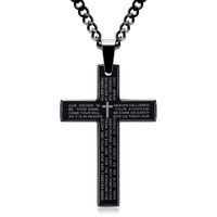 Wholesale Retro Christian Jesus Single Titanium Scripture Cross Necklace Stainless Steel Black Prayer Choker Cross Pendants For Men Colar