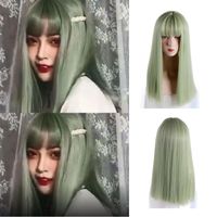 Wholesale Synthetic Wigs Cyan Blue Gree Long Straight Hair Wig For Women Bundle With Closure Daily Party Heat Resistant Glueless