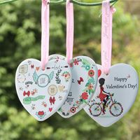 Wholesale Valentines Day Pendant Round Heart shaped Ceramic Ornament DIY Valentines Day Gift Fall In Love Pendant Ornament w