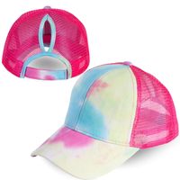 Wholesale Hot Sale Women Summer Tie Dyed Ponytail Baseball Cap Back Open Hat Summer Long Hair Beauty NET Hat