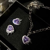 Wholesale Elegant diamond amethyst heart choker necklace earrings necklace short choker wedding Jewelry set gift