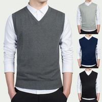 Wholesale Men s Vests Autumn Winter Mens Sweater Vest Pullover Soft Solid Color Casual V Neck Knitted Men Sleeveless Coat Chaleco Hombre