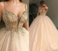 Wholesale 2021 Champagne Quinceanera Dresses Spaghetti Strap Sleeveless Formal Princess Sweet Ages Girls Prom Party Pageant Gowns Plus Size