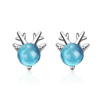 Wholesale Stud QIAMNI Creative Christmas Animal Blue Elk Crystal Deer Earrings Women Fashion Jewelry Gift Ornaments Pendientes