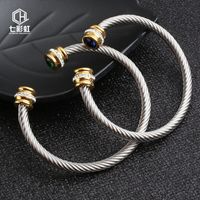 Wholesale Cable lady Stainless Steel Wire Bracelet titanium steel gold inlaid drill C type open Bracelet F1130