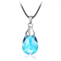 Wholesale Mengtuyi Jewelry Light Blue Gems Stone Necklace Cartoon Water Drop Pendant Statement Women Leather Chain Necklace Ornament1