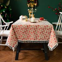 Wholesale Upscale Luxury Christmas Tablecloth Red Elk Snowflake Printed Linen Cotton Decor table cloth White Tassel Hem Wedding Tablecover