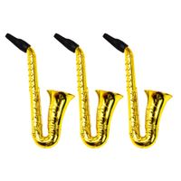 Wholesale Novelty Metal Sax Saxophone Shape Tobacco Pipe Cigarette Smoking Pipes Gold Color Smoking Pipes Accessory Free