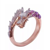 Wholesale 5pcs Exquisite Rose Gold Fashion Unique Chinese Dragon Rings Gift Engagement Party Wedding Jewelry Gift Ring Size G