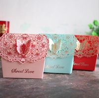 Wholesale Butterfly Love Flower Candy Box Red Pink Blue Wedding Candy Boxes Small Fresh European Creative Hand Gift Box Packaging Favor Holders
