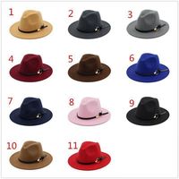 Wholesale Fashion Top Hats Elegant Fashion Solid Felt Fedora Hat Band Wide Flat Brim Jazz Hats Stylish Trilby Panama Caps RRE2918