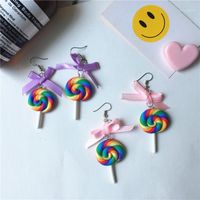 Wholesale Dangle Chandelier Fashion Sweet Bowknot Candy Drop Earrings For Girl Resin Style Rainbow Sugar Cotton Lollipop Jewelry Gifts1
