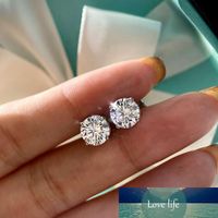 Wholesale Solitaire mm Lab Diamond Stud Earring Real Sterling Silver Party Wedding Earrings for Women Men Engagement Jewelry