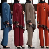 Wholesale Hot Sale Muslim Arabic Women Clothing Middle East Fashion Sequins Patchwork Long Top Pants Two Pieces Female Outfits Dubai