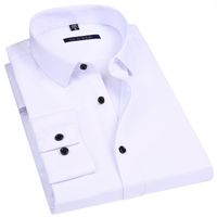 Wholesale Elasticity Slim Fit Men Dress Casual Long Sleeved Shirt White Black Blue Red Male Social Formal Shirt Classic Solid Color Design1