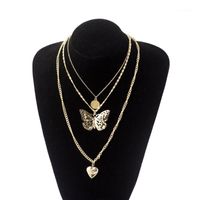 Wholesale Chains Multilayer Butterfly Heart Pendant Necklace Long Chain Sweater For Women Fashion Jewelry Party1