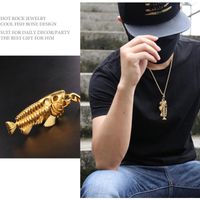 Wholesale Pendant Necklaces Trendy Men Stainless Steel Surfer Chain Necklace Fish Bone Hook Skeleton Choker Jewelry