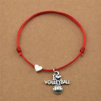 Wholesale Gifts Handmade i Love Volleyball Soccer Baseball Basketball Football Softball Heart Charm Pendant Red Black Cord Rope Bracelets