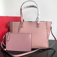 Wholesale liusLady Classic Rivet Shopping Bag Fashion Mommy Bags Large Tote Handabg Natural Cowhide Leather Lychee Pattern