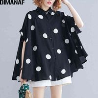 Wholesale DIMANAF Plus Size Women Blouse Shirt Big Size Summer Casual Lady Tops Tunic Print Polka Dot Loose Female Clothes Batwing Sleeve H1230