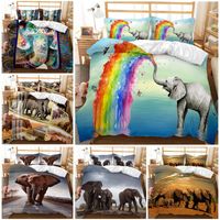 Wholesale Elephant pattern Printed d Bedding Set Animals Home Decor Queen Size Bedspread Polyester Bedclothes Soft Duvet Cover Pillowcase