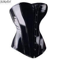 Wholesale Sexy Black PVC Overbust Corset Steampunk Basque Lingerie Top Goth Rock Corset Sexy Leather Waist Trainer Corset for women Y1119