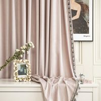 Wholesale Velvet curtain light luxury style carving cross grain craft curtains finished customized dirty pink nude dogwood color