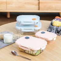 Wholesale Glass Lunch Box for Office Kids Student Meal Prep Containers Microwave Bento Box with Compartment Food Eco Leakproof Storage Box C0125