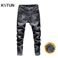 Wholesale Mens Winter Thicken Fleece Jeans Stretch Slim Fit Dark Blue Denim Warm Jeans For Men Soft Designer Brand Long Pants Jean