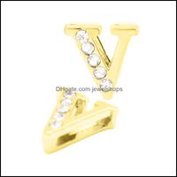 Wholesale Charm Bracelets Jewelry Mm Gold Half Rhinestone Slide Letters U Z Can Choose Each Fit Diy Wristband Bracelet Lssl35 Drop Del