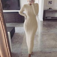 Wholesale Winter Thicken Turtleneck Sweater Maxi Dress Women Lace Up Knitted Long Dress Female Knitwear Soft Vestidos High Quality F1215