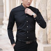 Wholesale Men s Dress Shirts Classic French Cuffs Solid Shirt Covered Placket Formal Business Standard fit Long Sleeve Office Work White