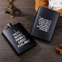 Wholesale 8OZ Ounce Black Wine Pot Portable Adult Outdoors Matte Stainless Steel English Letter Metal Flagon New dya J2