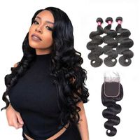 Wholesale Brazilian Virgin Hair Weaves Bundles With Closure Hair B Soft Body Wave Peruvian Human Hair Top Lace Closures With Weft Products