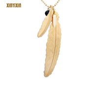 Wholesale Pendant Necklaces Fashion Gold Leaf Necklace Women Color Shiny Alloy Blue Nature Stone Long Anti allergy Chain Jewelry