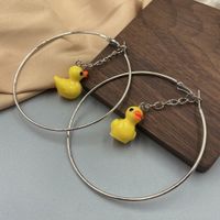 Wholesale Fashion Cute Yellow Duck Charm Earrings Girls Geometric Big Hoops Earrings Jewelry Git