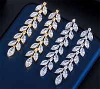 Wholesale Wedding Bridal Zircon Earrings Set Long Leaf Dangle Jewelry Gold Silver Diamond Earrings Prom Party Fashion Jewelry Wholesales Jewelry Gift